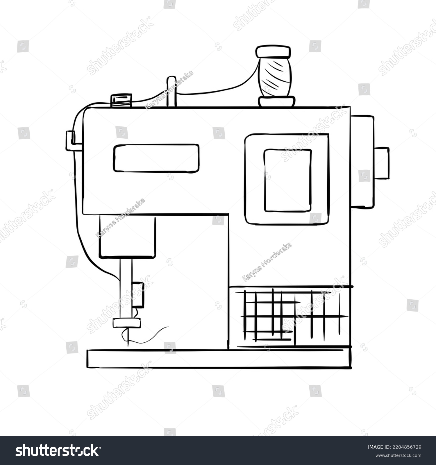 Sewing Machine Black White Illustration Doodle Stock Illustration 2204856729 Shutterstock 