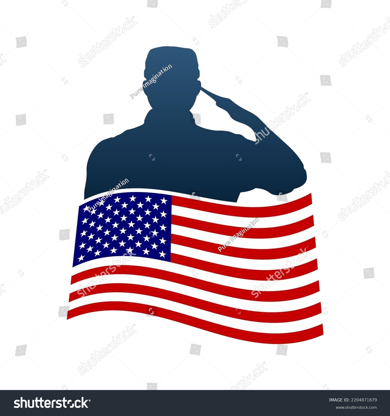 Saluting Soldier Silhouette American Flag Stock Vector (Royalty Free ...