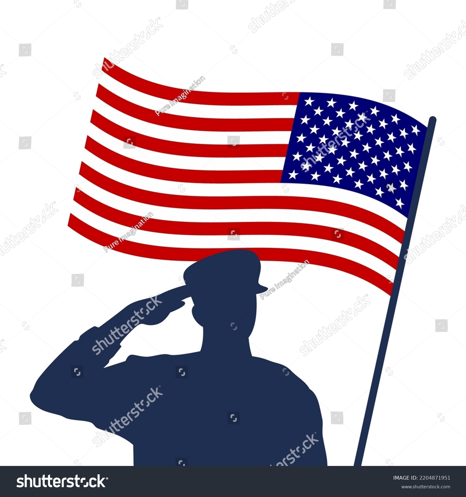 Saluting Soldier Silhouette American Flag Stock Vector (Royalty Free ...