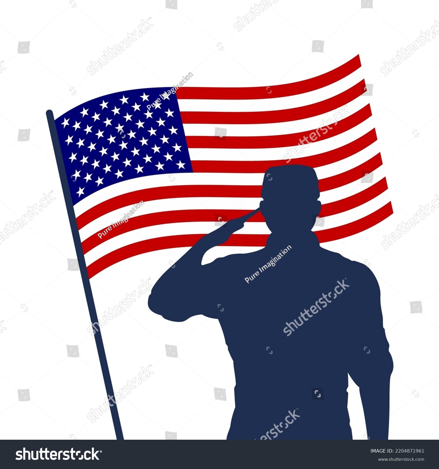 Saluting Soldier Silhouette American Flag Stock Vector (royalty Free 