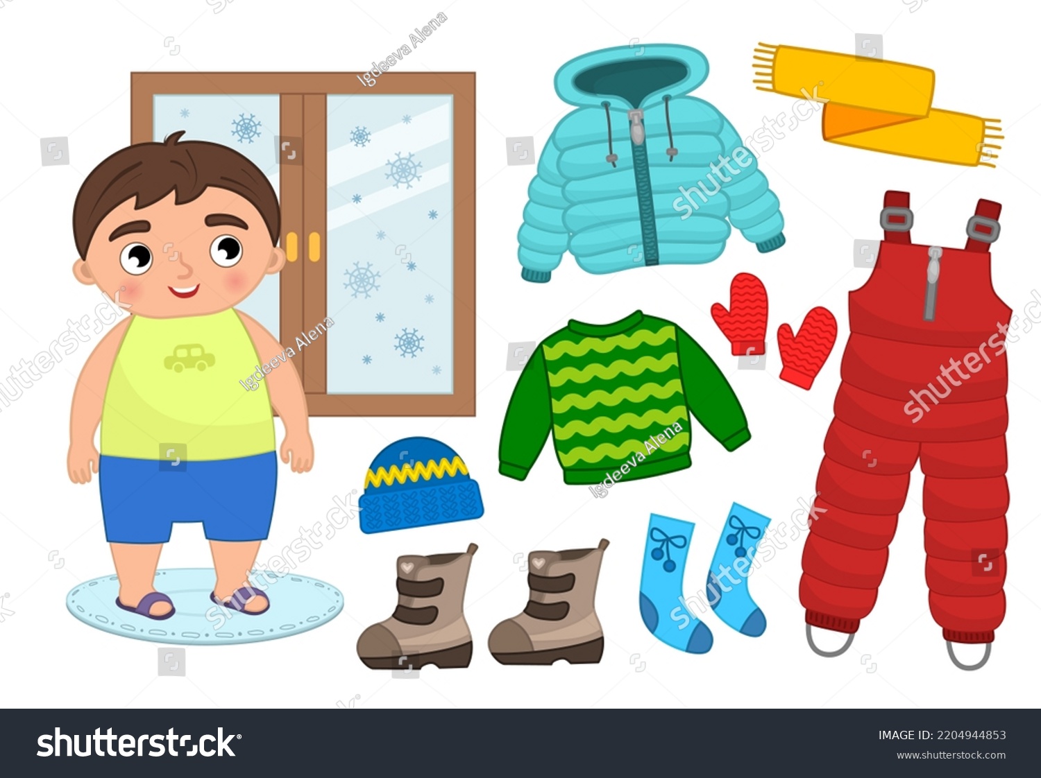 Vector Set Seasonal Winter Clothes Kids Stock Vector (Royalty Free ...
