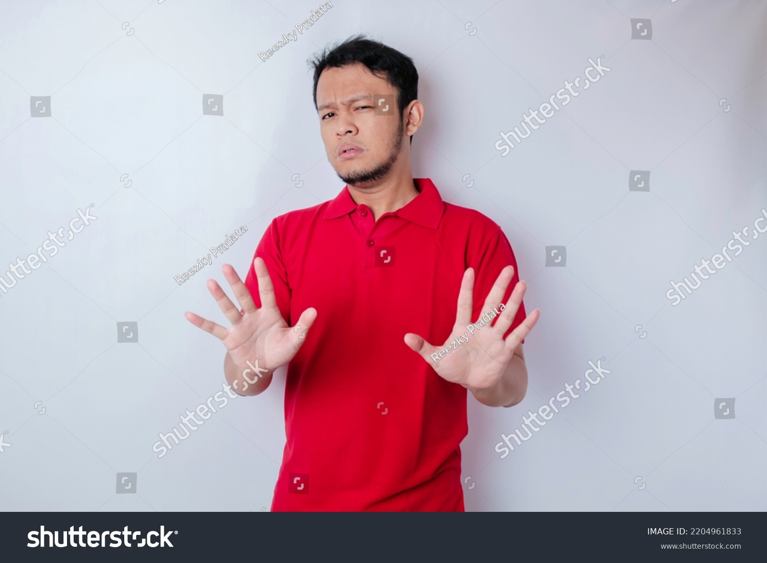 Attractive Asian Man Hand Gesture Pose Stock Photo 2204961833 ...