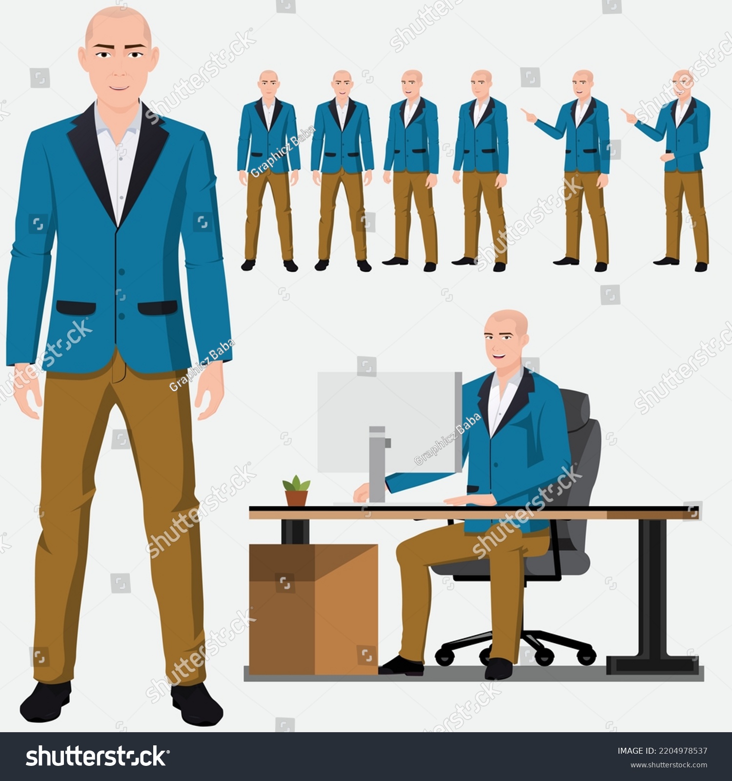 Bald Man Wearing Suit Character Creation Stock Vector (Royalty Free ...