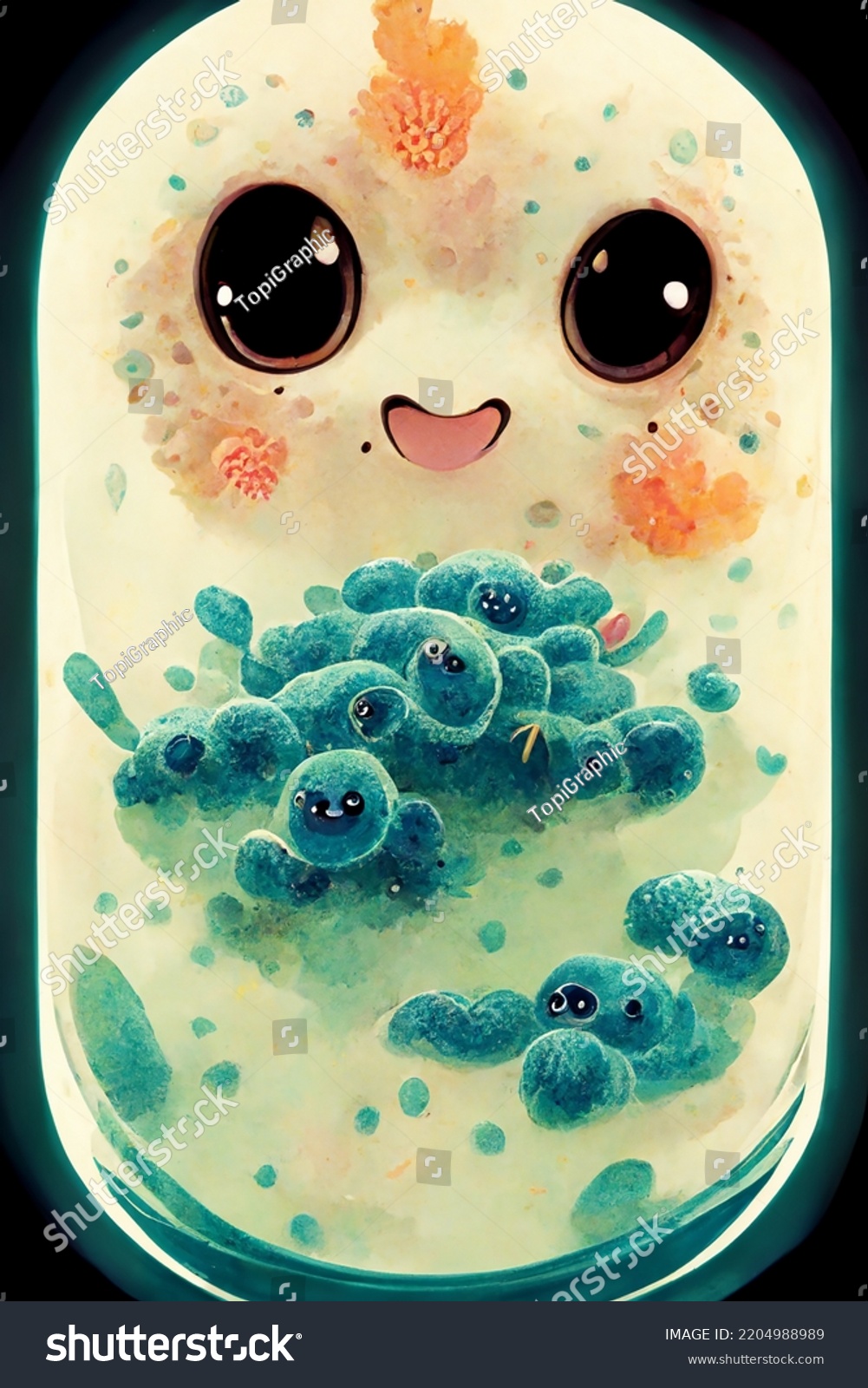 Cute Bacteria Illustration Drawing Anime Style Stock Illustration