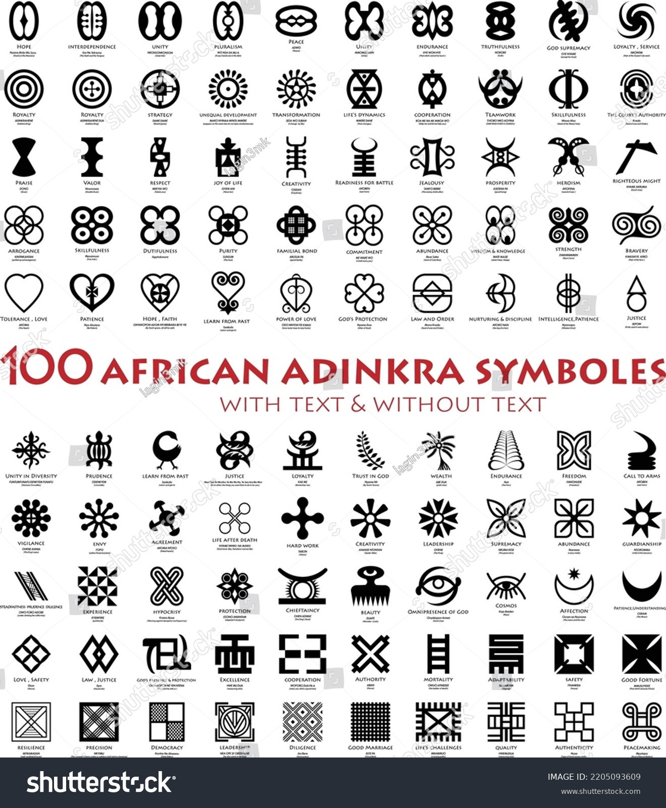 100 Adinkra African Symbols Text Without Stock Vector (Royalty Free ...