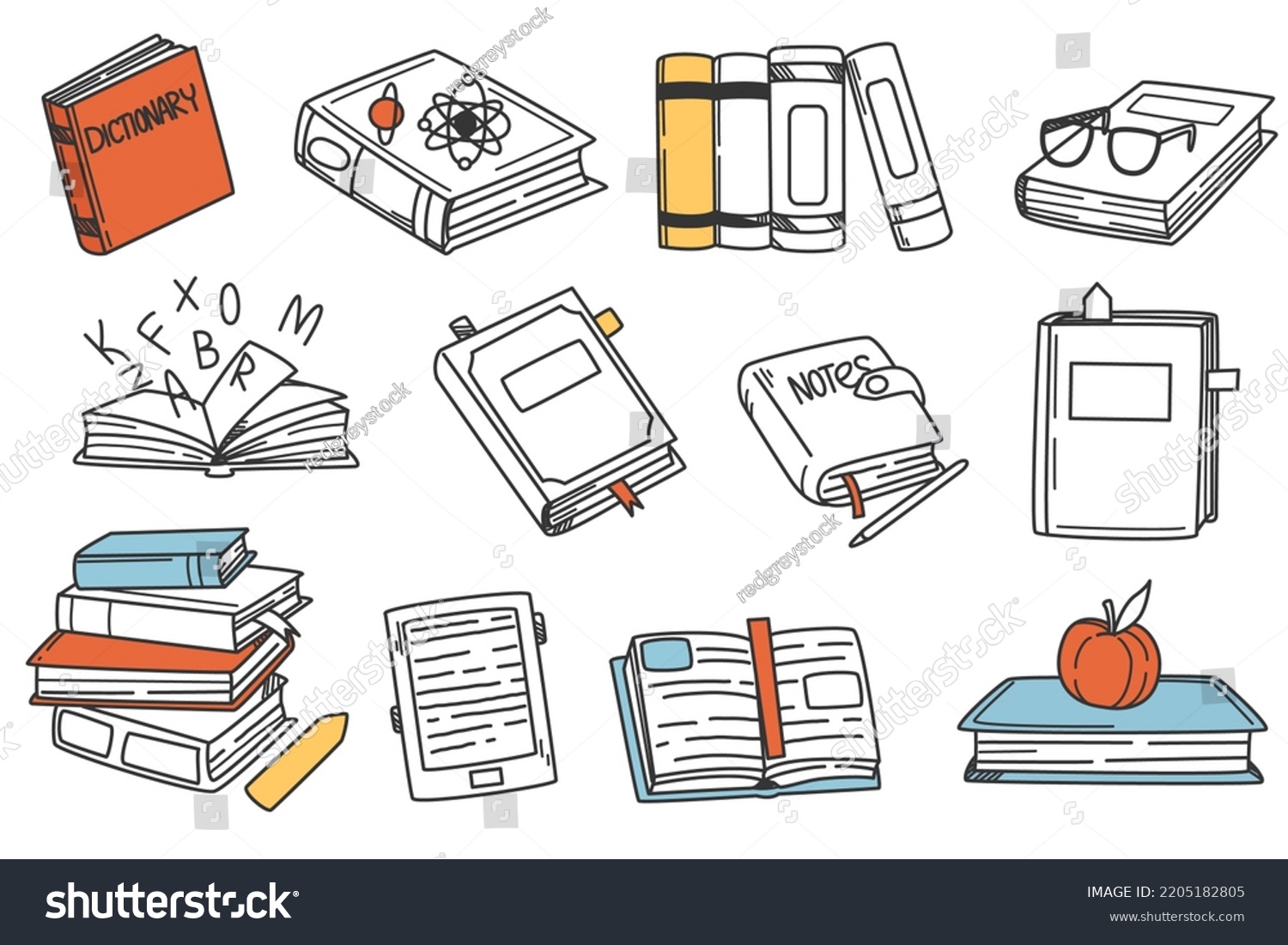 Hand Drawn Book Doodle Set Stack Stock Vector (Royalty Free) 2205182805