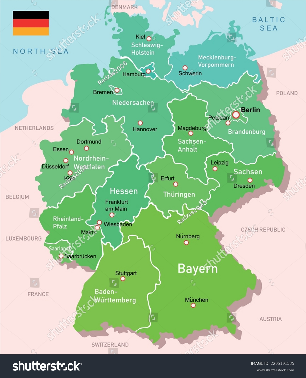 Vector Illustration Map States Germany Stock Vector (Royalty Free ...