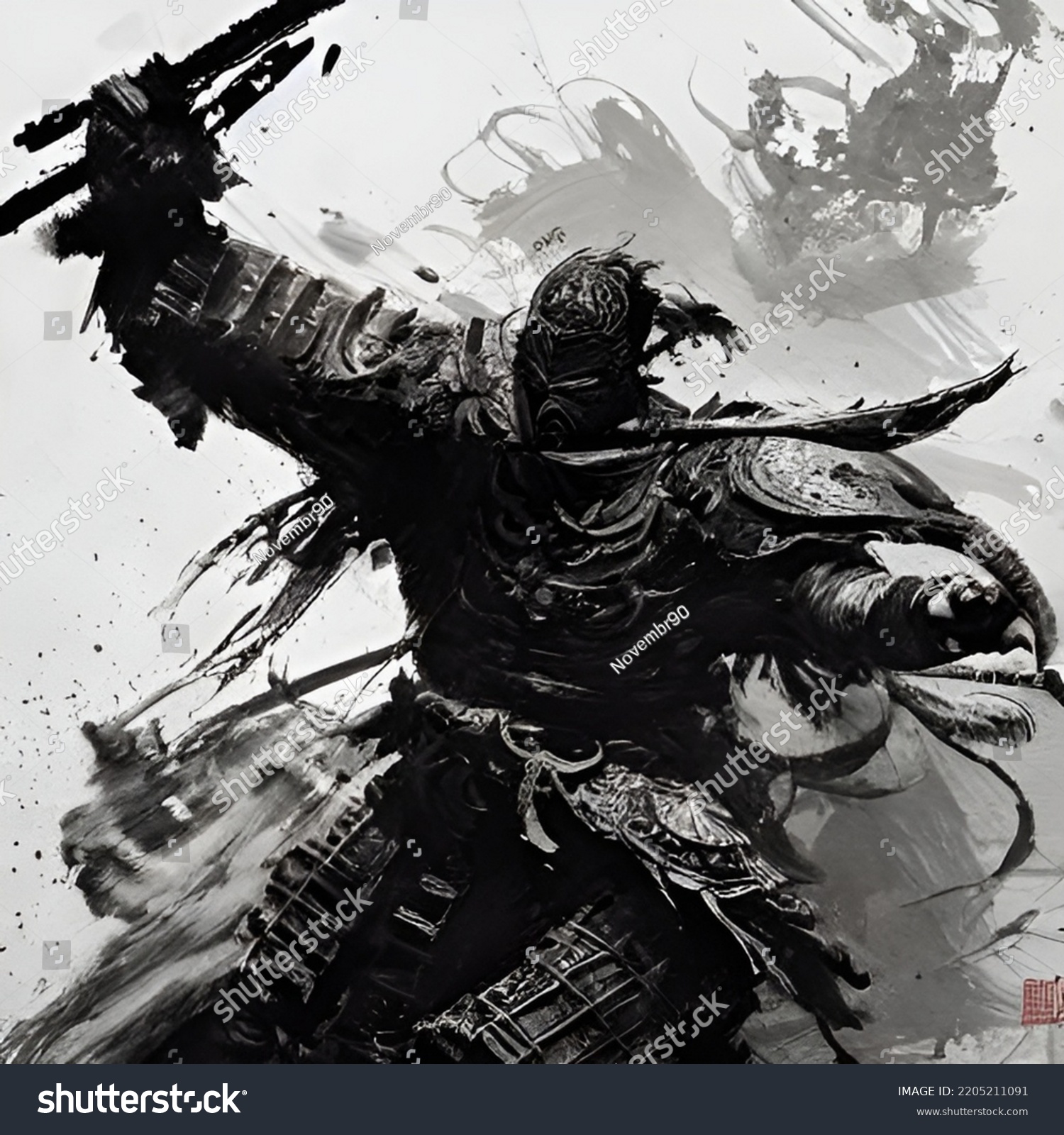 Furious Samurai Warrior Charging Battle Stock Illustration 2205211091 ...