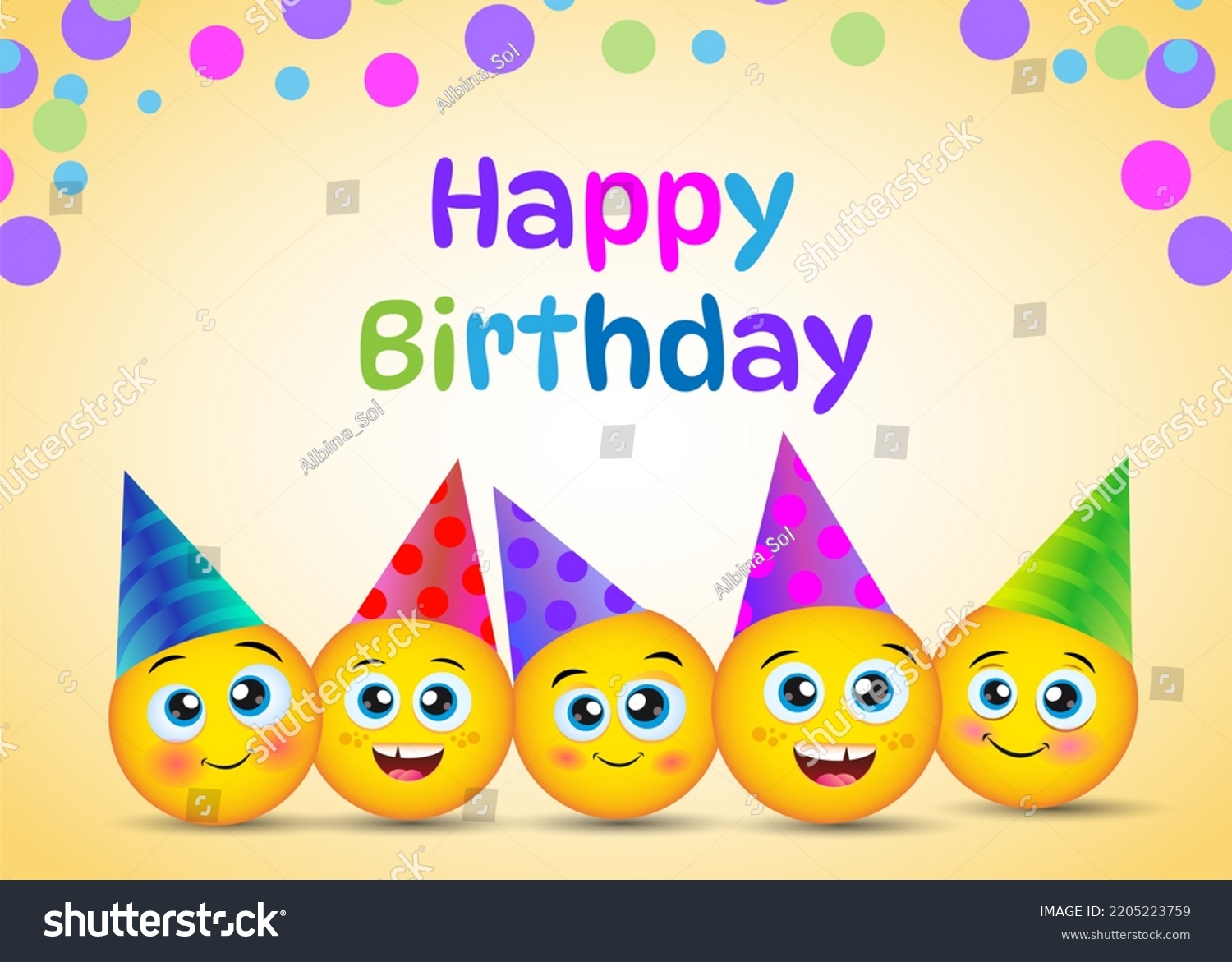 Happy Birthday Greeting Card Smile Faces Stock Illustration 2205223759 ...