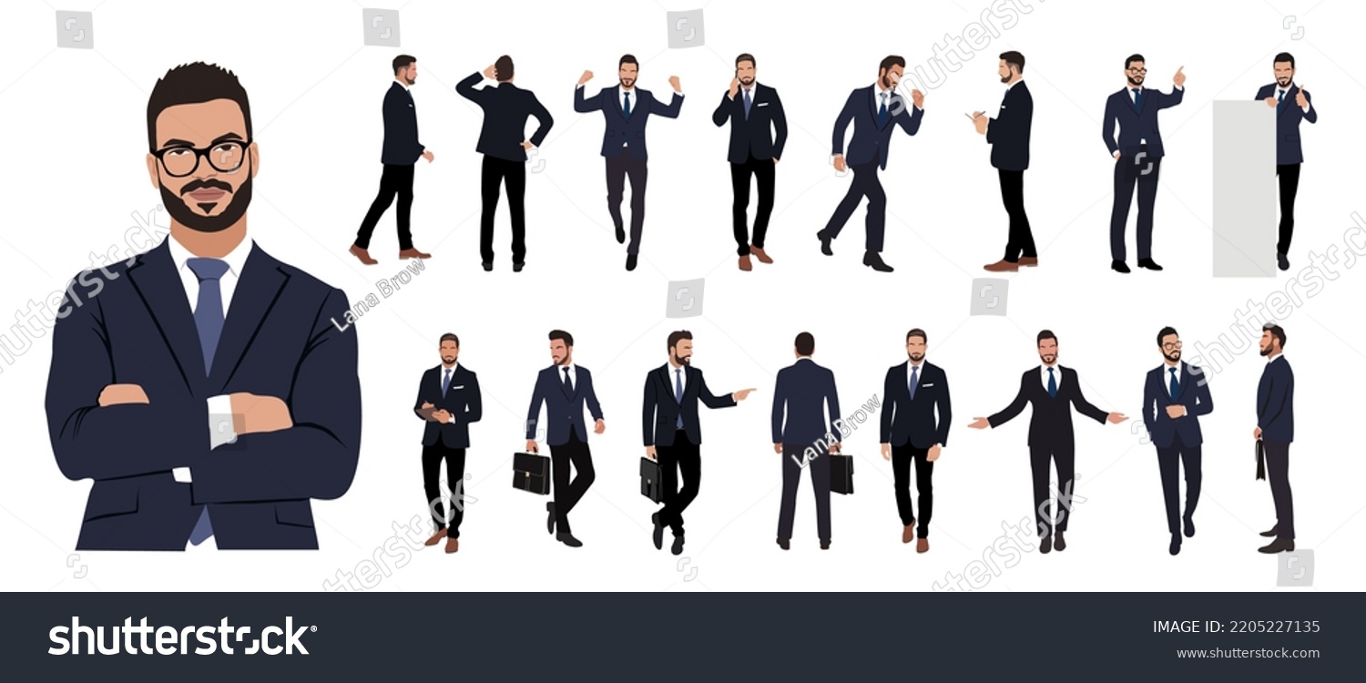 Set Businessman Character Different Poses Handsome Stock Vector ...