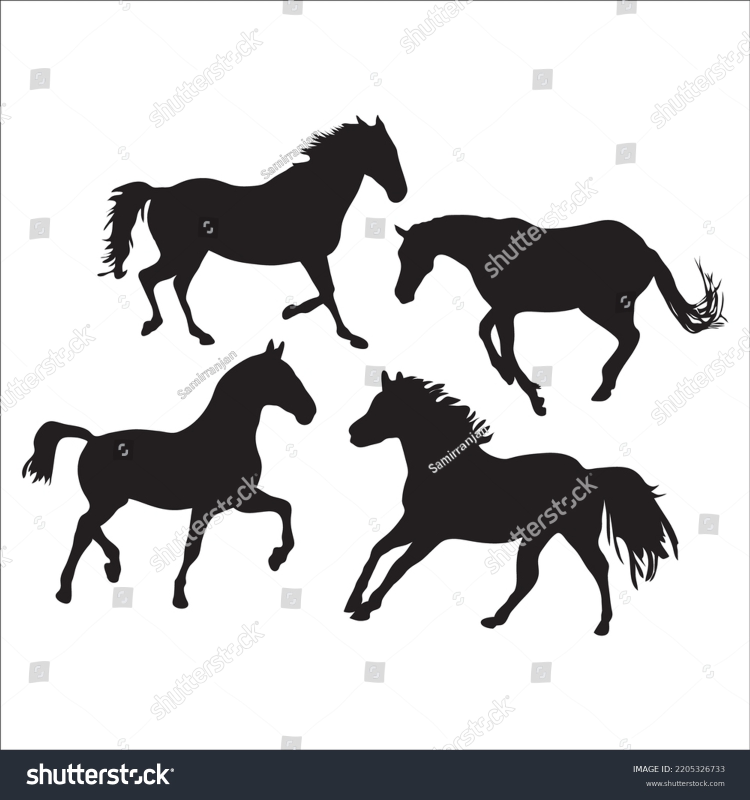 Vector Set Running Horses Silhouettes Illustration Stock Vector ...