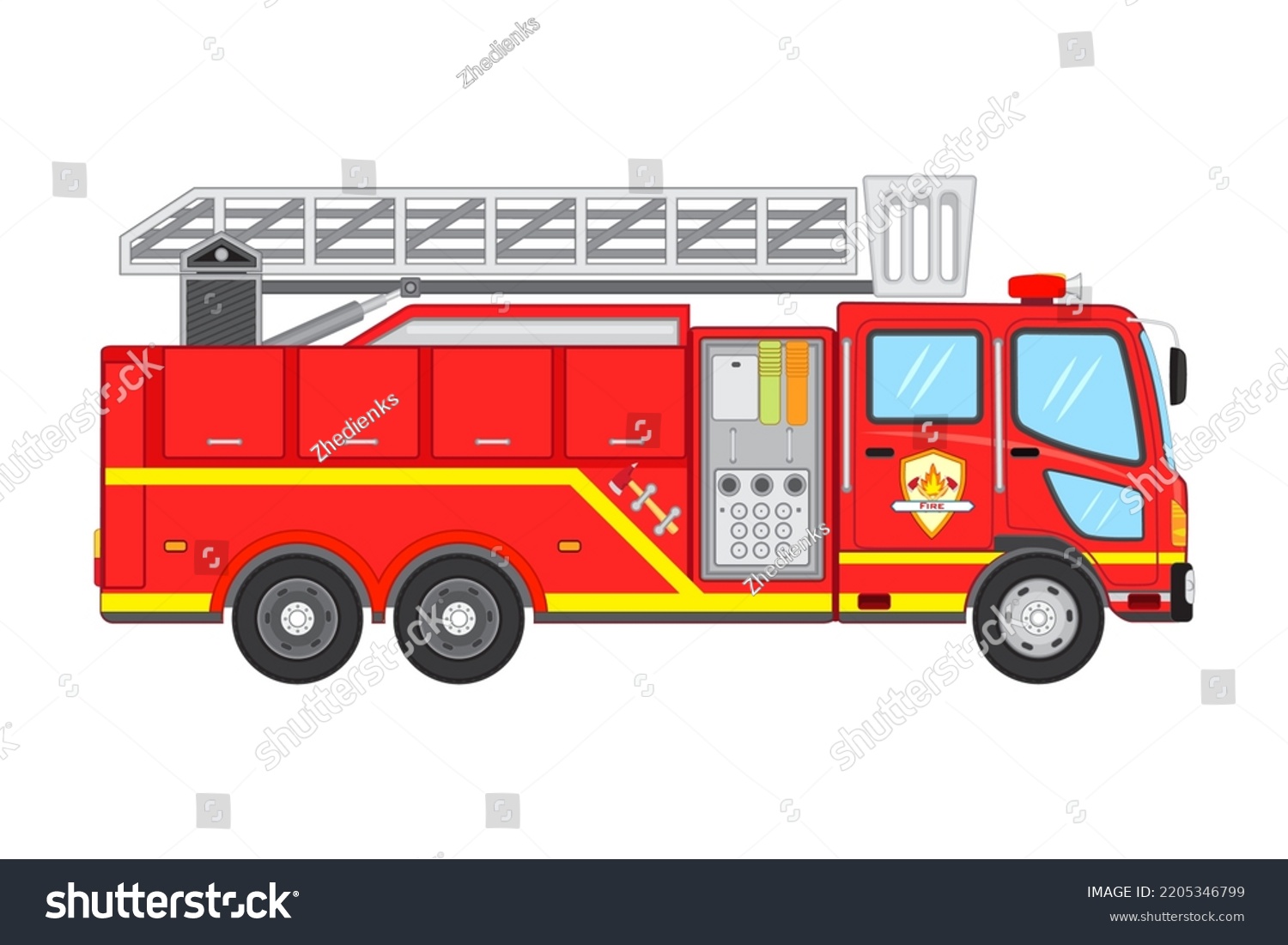 Vector Side View Fire Truck On Stock Vector (Royalty Free) 2205346799 ...