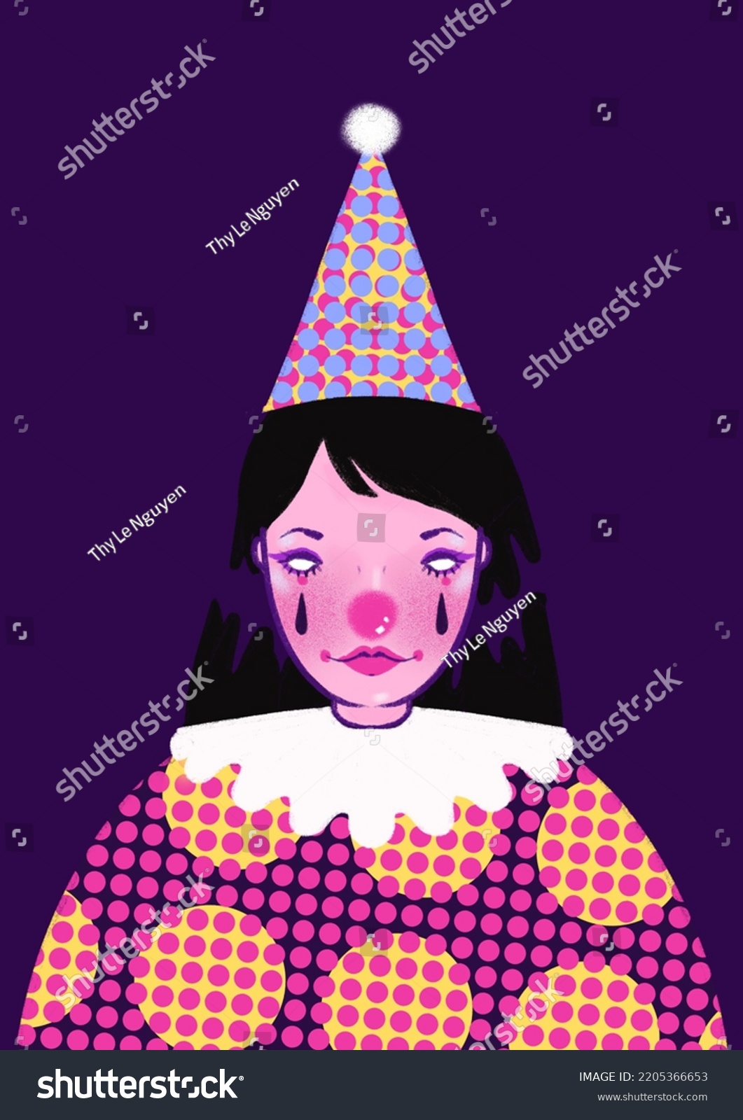 Girl Wearing Clown Costume Sad Face Stock Illustration 2205366653 Shutterstock 