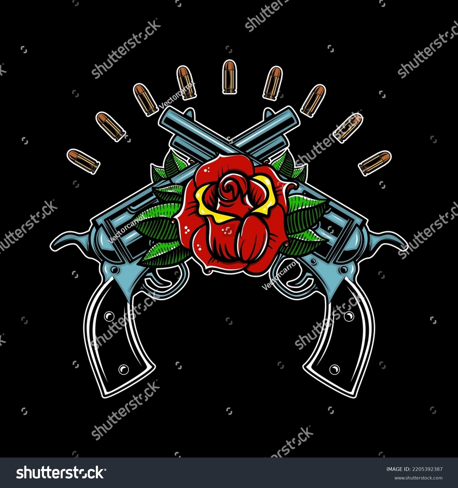 Crossed Guns Roses Design Element Poster Stock Vector (Royalty Free ...