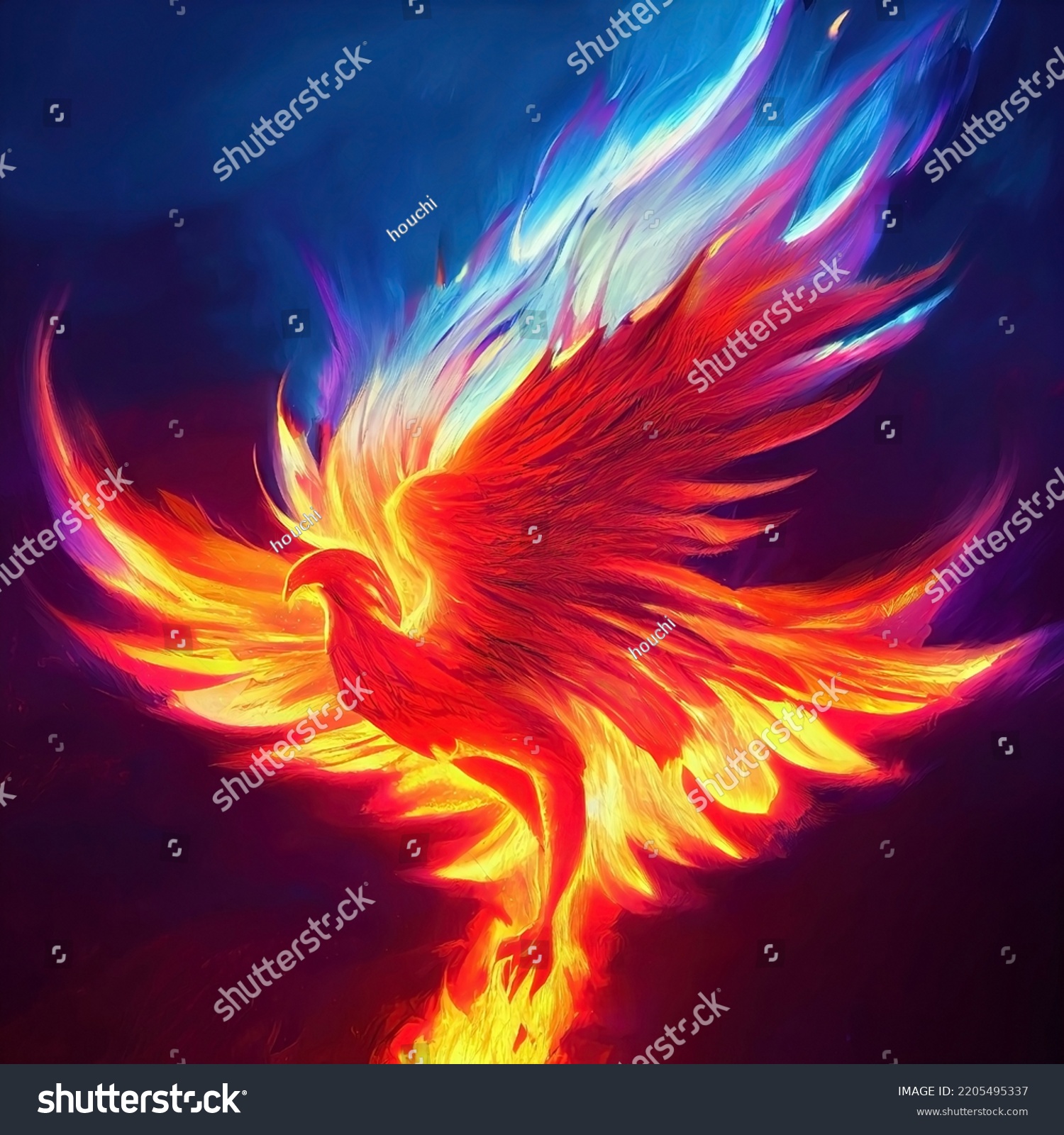 Glowing Painting Fire Bird Eagle Phoenix Stock Illustration 2205495337