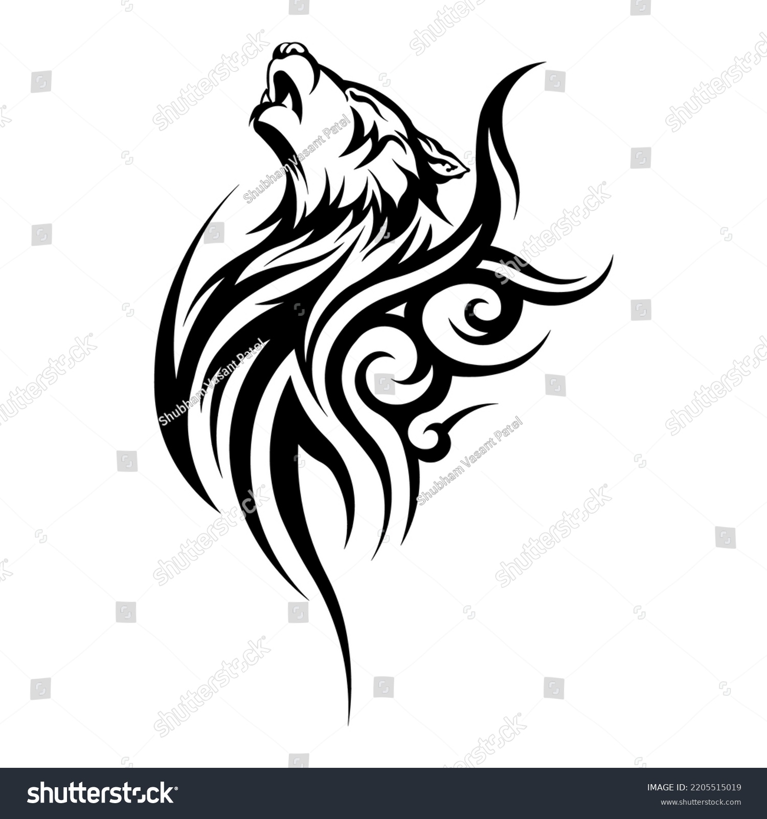 Wolf Tribal Tattoo Vector Without Background Stock Vector (Royalty Free ...