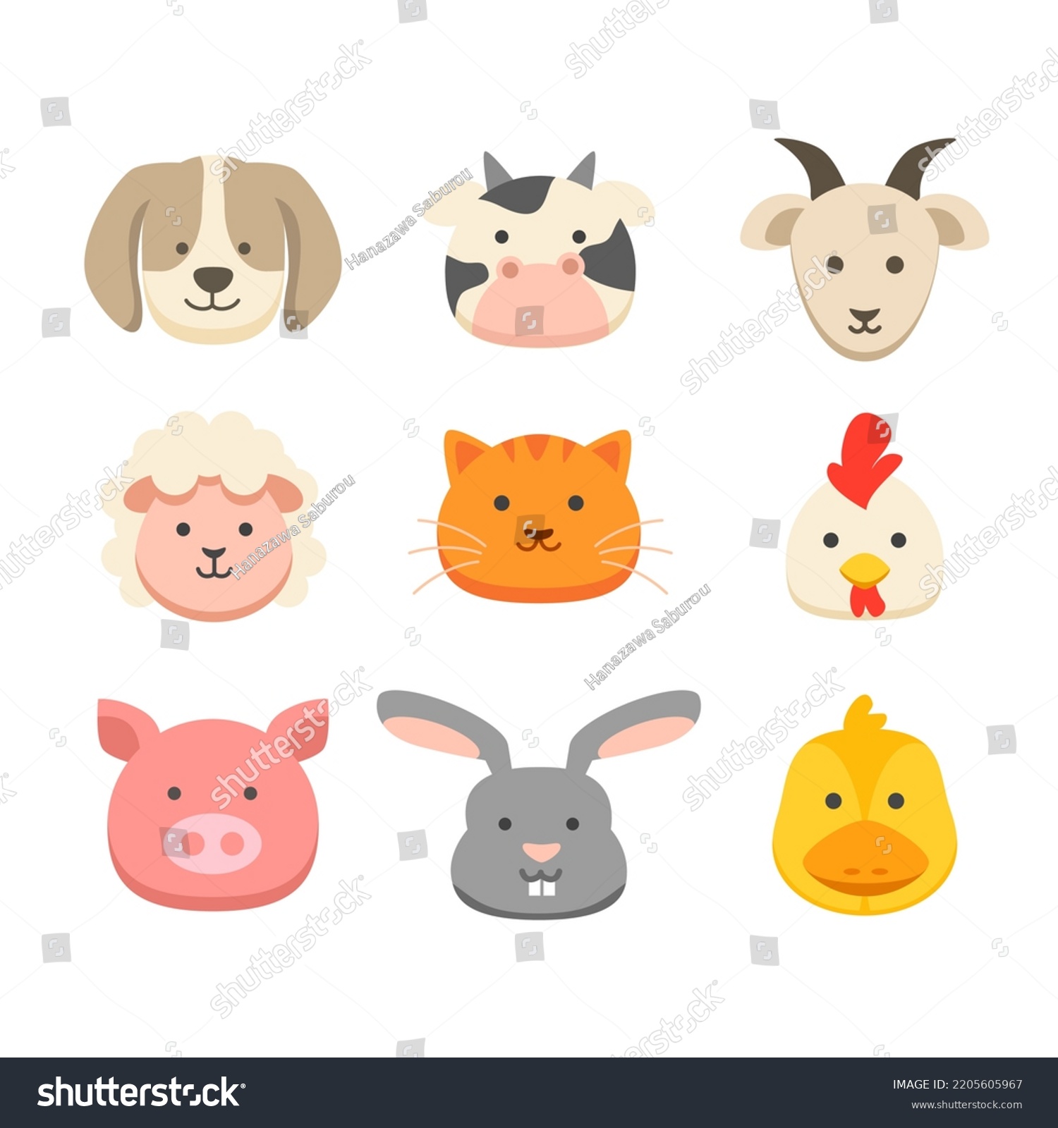 Cute Farm Animals Head Collection Farm Stock Vector (Royalty Free ...