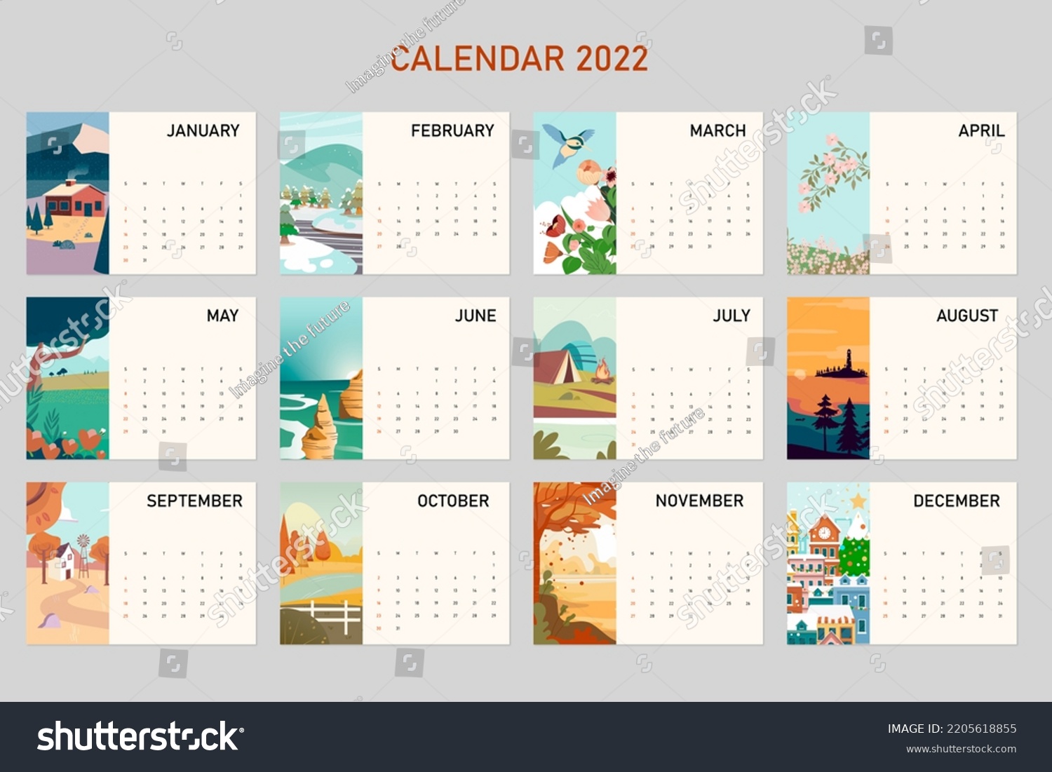 2022 Calendar Day Year Month Template Stock Illustration 2205618855 ...