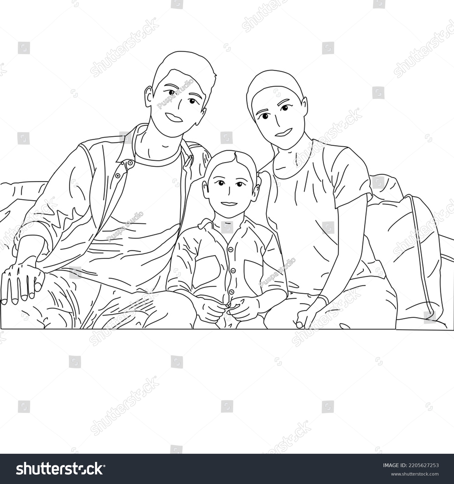 Keluarga Cemara Line Art Consisting Father Stock Illustration ...