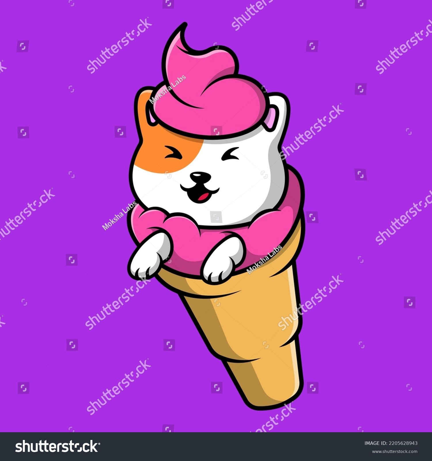 Cute Cat Ice Cream Cartoon Vector Stock Vector Royalty Free 2205628943 Shutterstock 0242