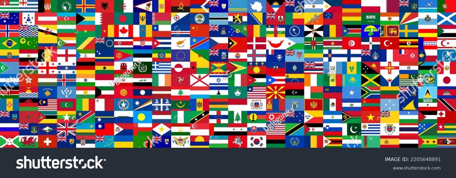 Flags World World Map Background Stock Vector (Royalty Free) 2205648891 ...