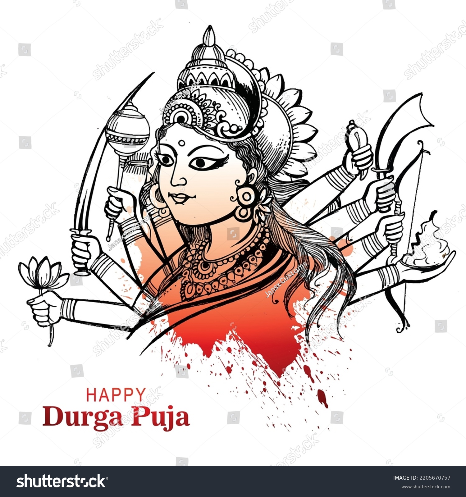 Indian God Durga Face Happy Durga Stock Vector (Royalty Free ...