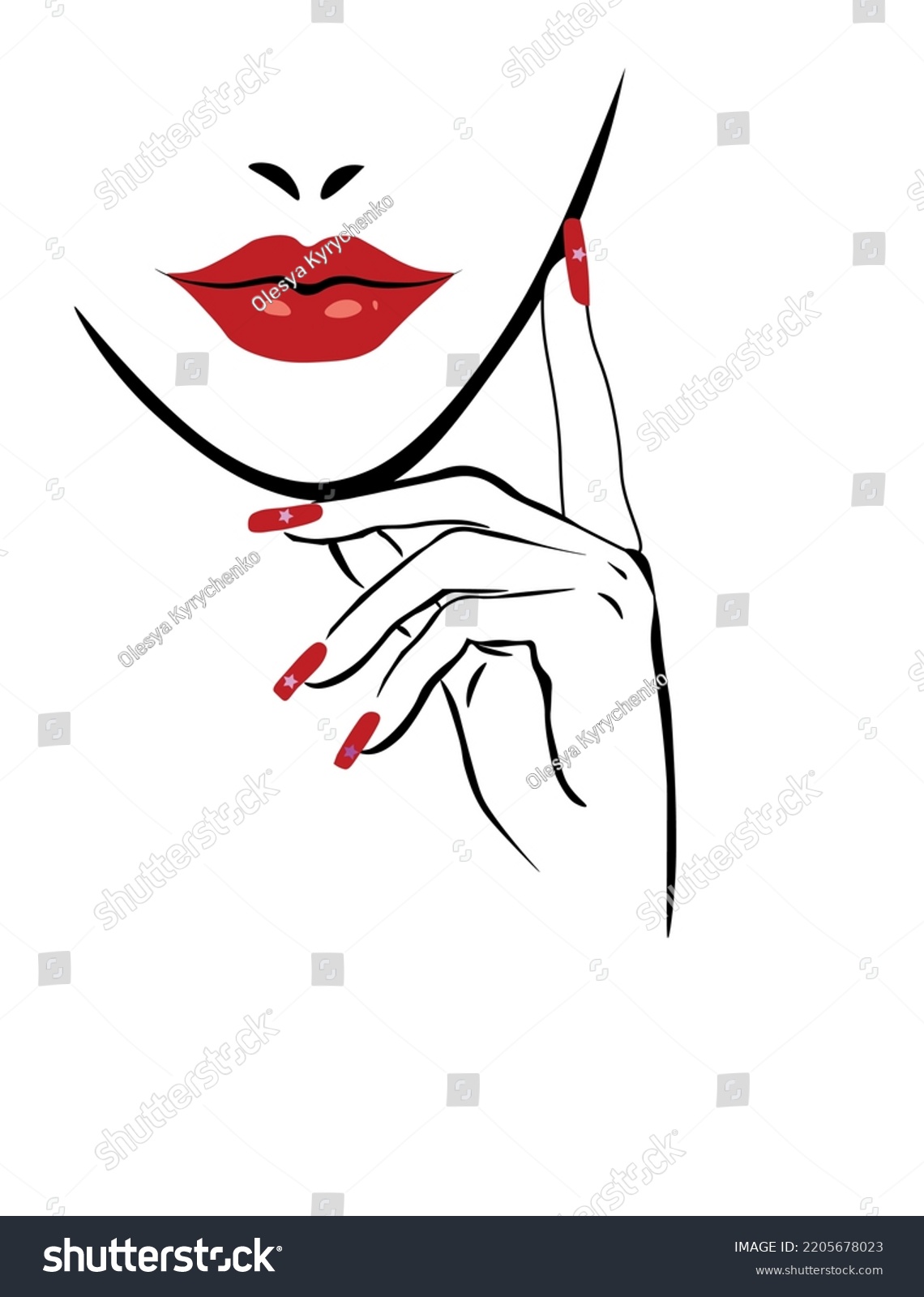 Beautiful Sexy Face Red Lips Hand Stock Vector Royalty Free Shutterstock