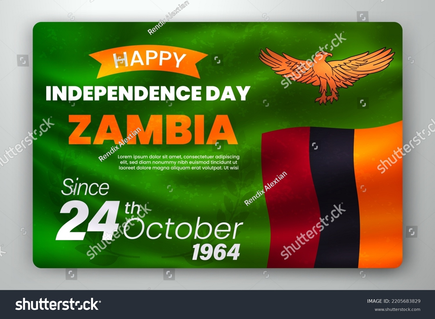 Happy Independence Day Zambia Waving Flag Stock Vector (Royalty Free