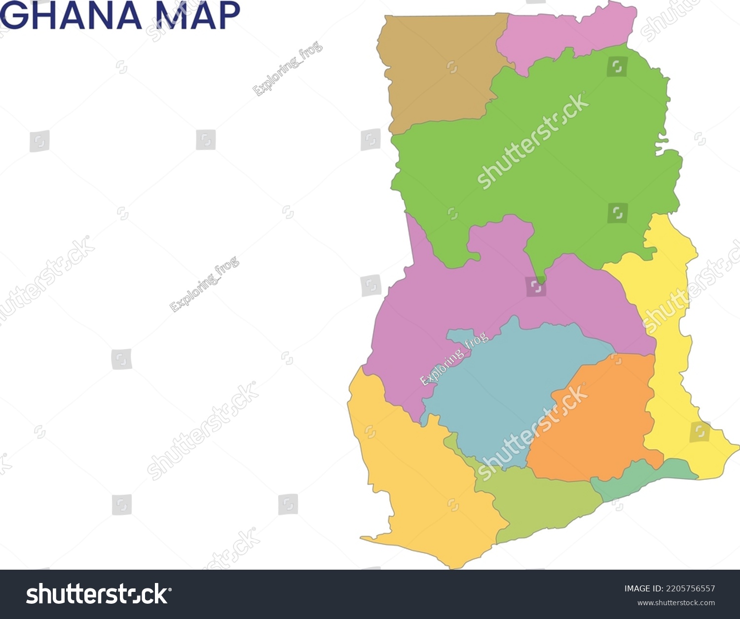 High Detailed Map Ghana Outline Map Stock Vector Royalty Free   Stock Vector High Detailed Map Of Ghana Outline Map Of Ghana Africa 2205756557 