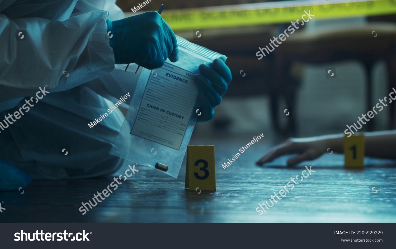 Detective Collecting Evidence Crime Scene Forensic Stock Photo ...