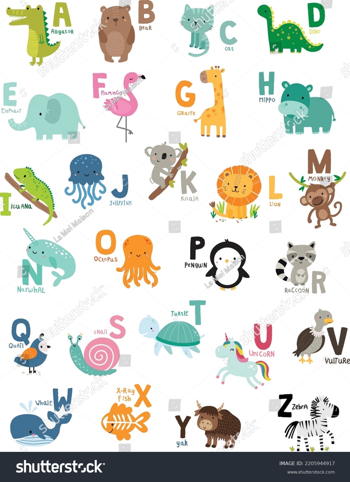 Animal Alphabet Nursery Wall Art Kids Stock Vector (Royalty Free ...