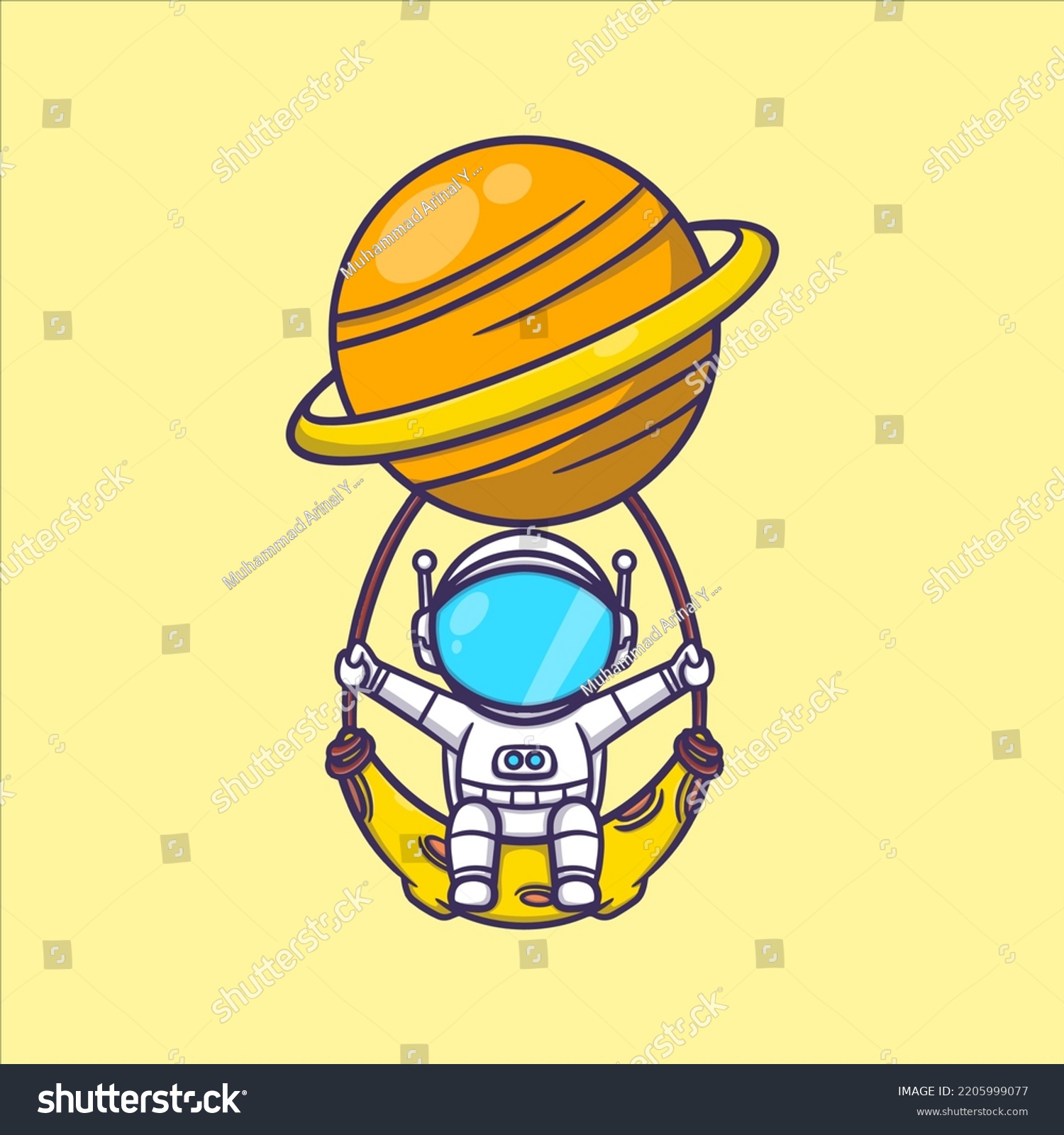 Cute Astronaut Playing On Swing Surrounded Stock Vector (Royalty Free ...