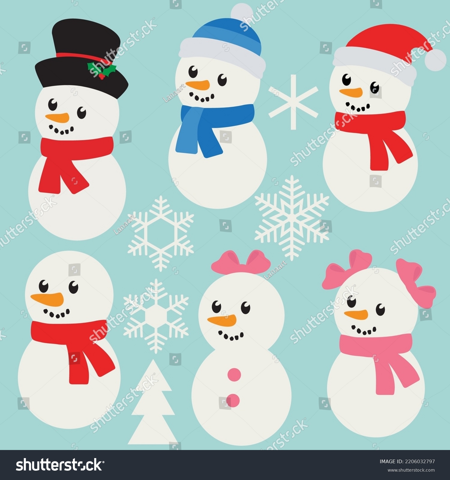 Funny Christmas Snowmen Vector Cartoon Illustration Stock Vector ...