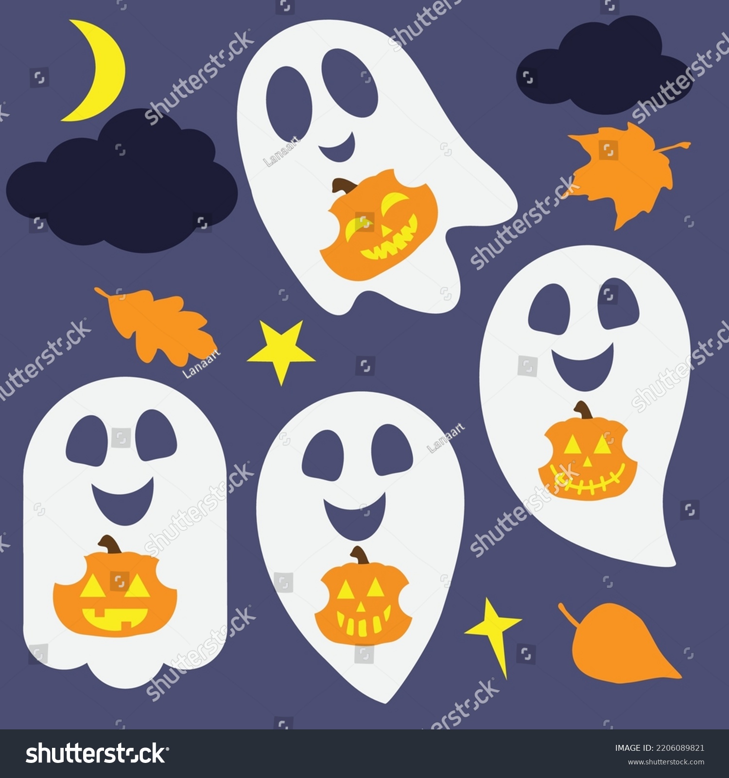 Cute Halloween Ghost Vector Cartoon Illustration Stock Vector Royalty