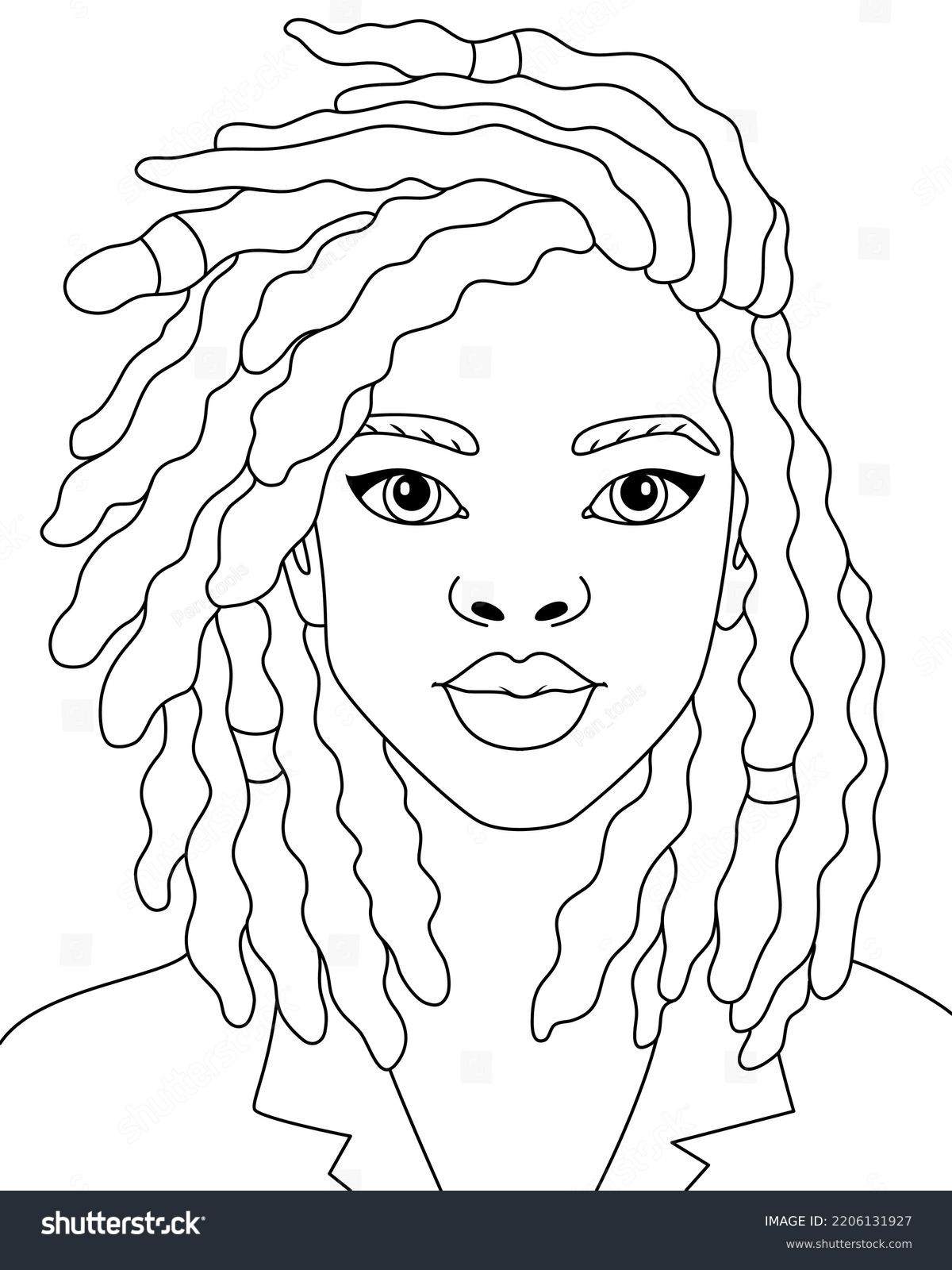 Portrait Beautiful African Woman Hairstyle Outline Stock Vector ...