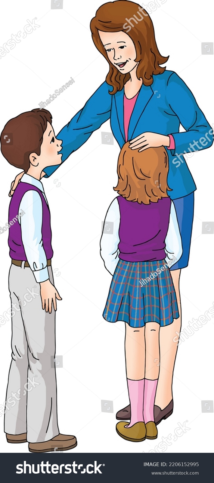 Teacher Stroking Head His Students Female Stock Vector (royalty Free 