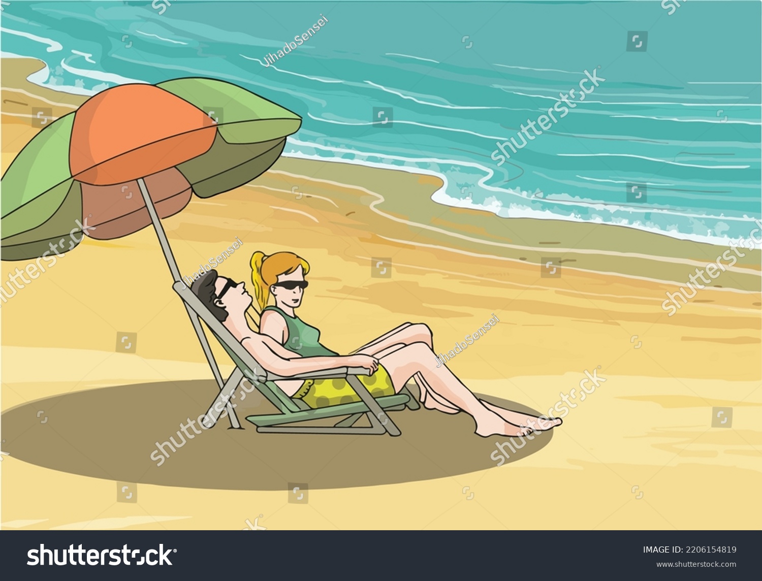 Husband Wife Sunbathing On Beach Couple Stock Vector Royalty Free 2206154819 Shutterstock