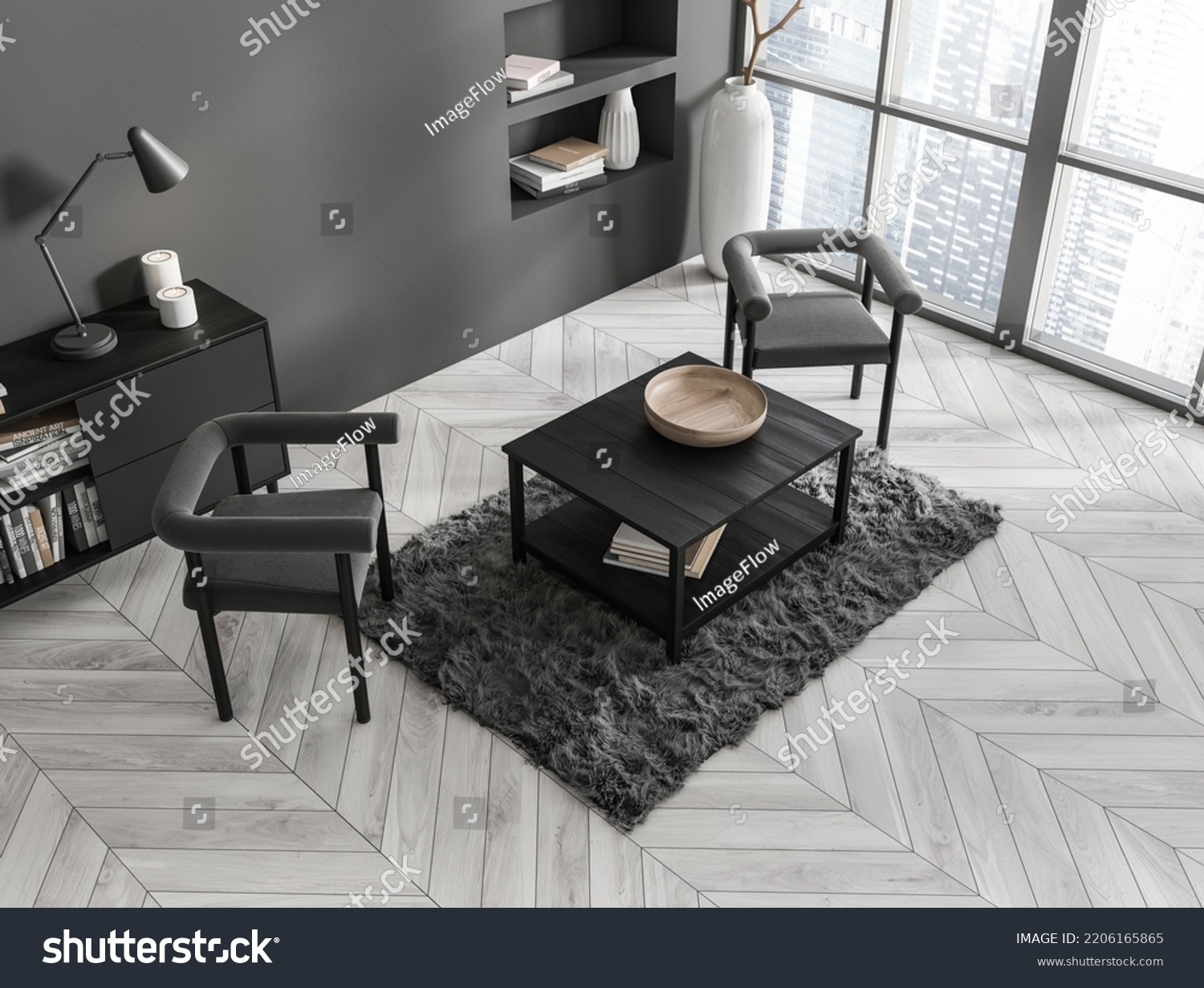 Top View Dark Living Room Interior Stock Illustration 2206165865 ...