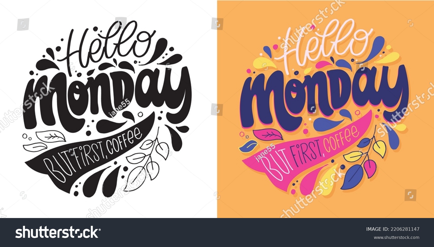 Hello Monday Hand Drawn Motivation Lettering Stock Vector Royalty Free