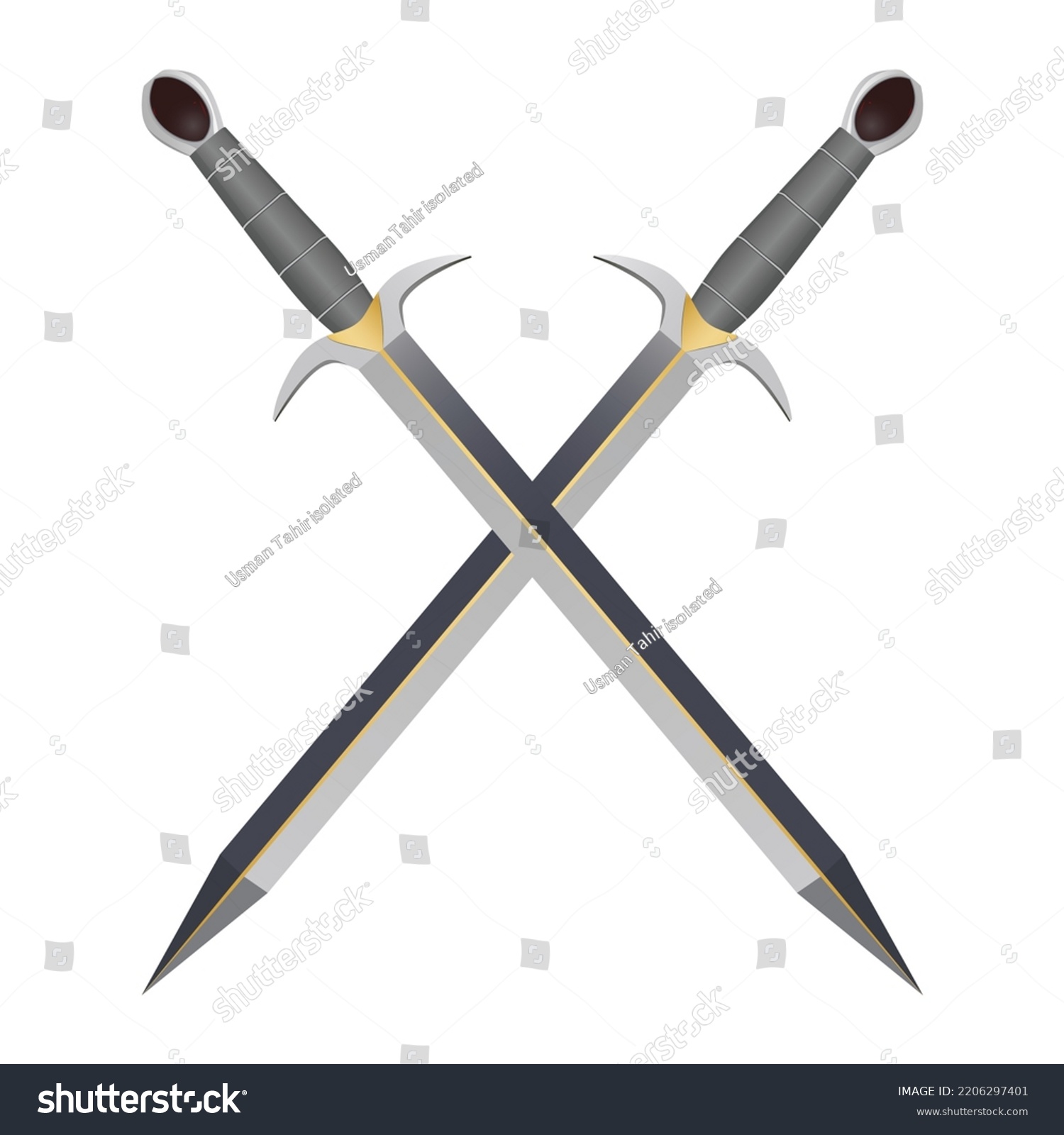 Set 2 Metal Sword Straight Swords Stock Vector (Royalty Free ...