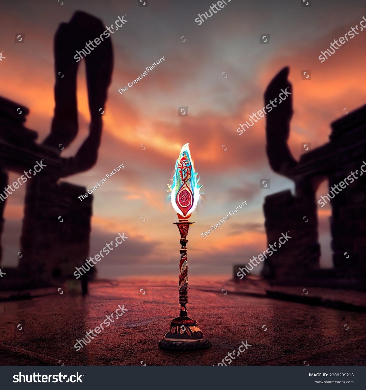 Magical Sceptre Staff Wand On Mythical Stock Illustration 2206299213