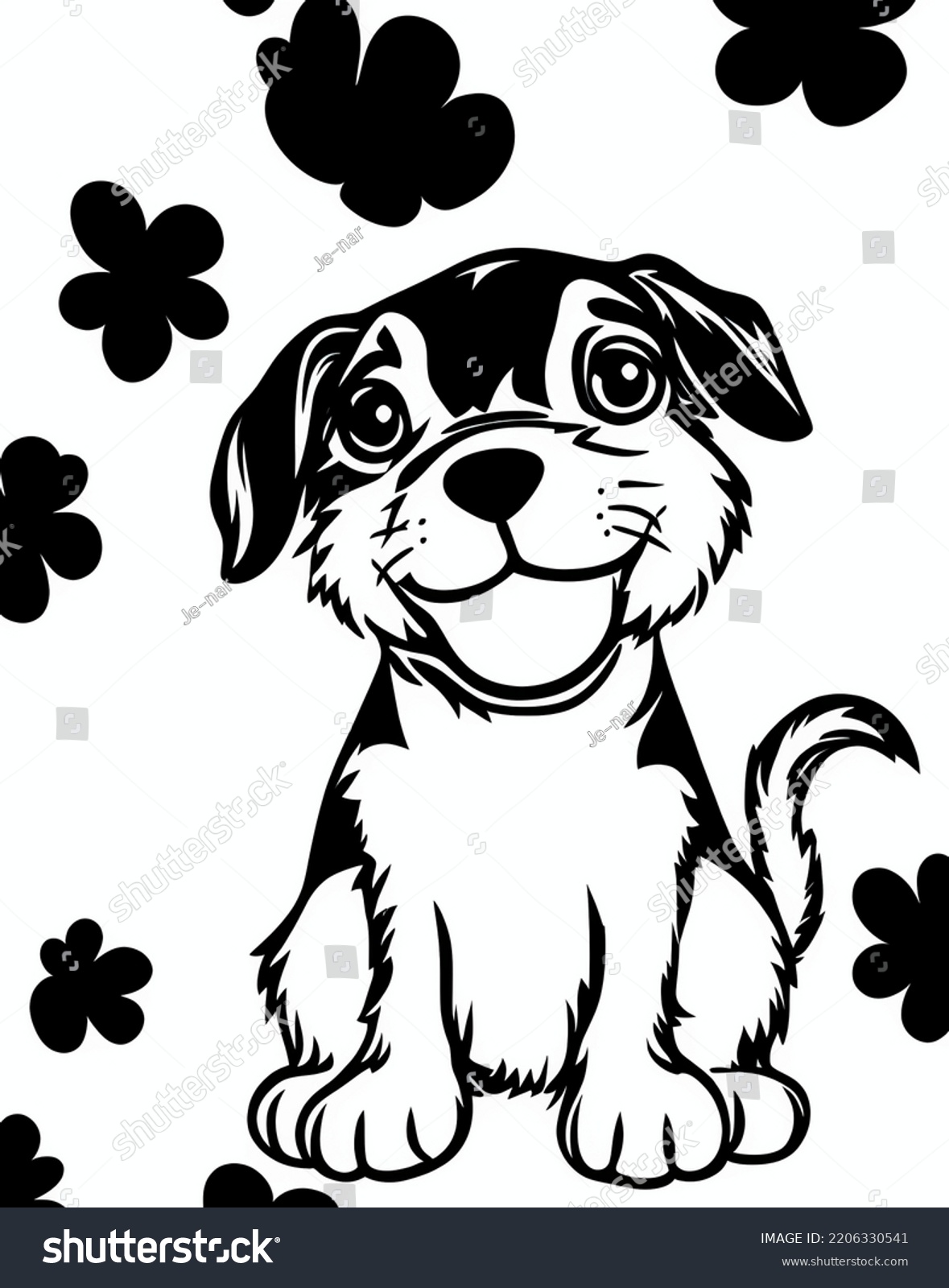 Coloring Picture Sitting Cute Puppy On Stock Illustration 2206330541