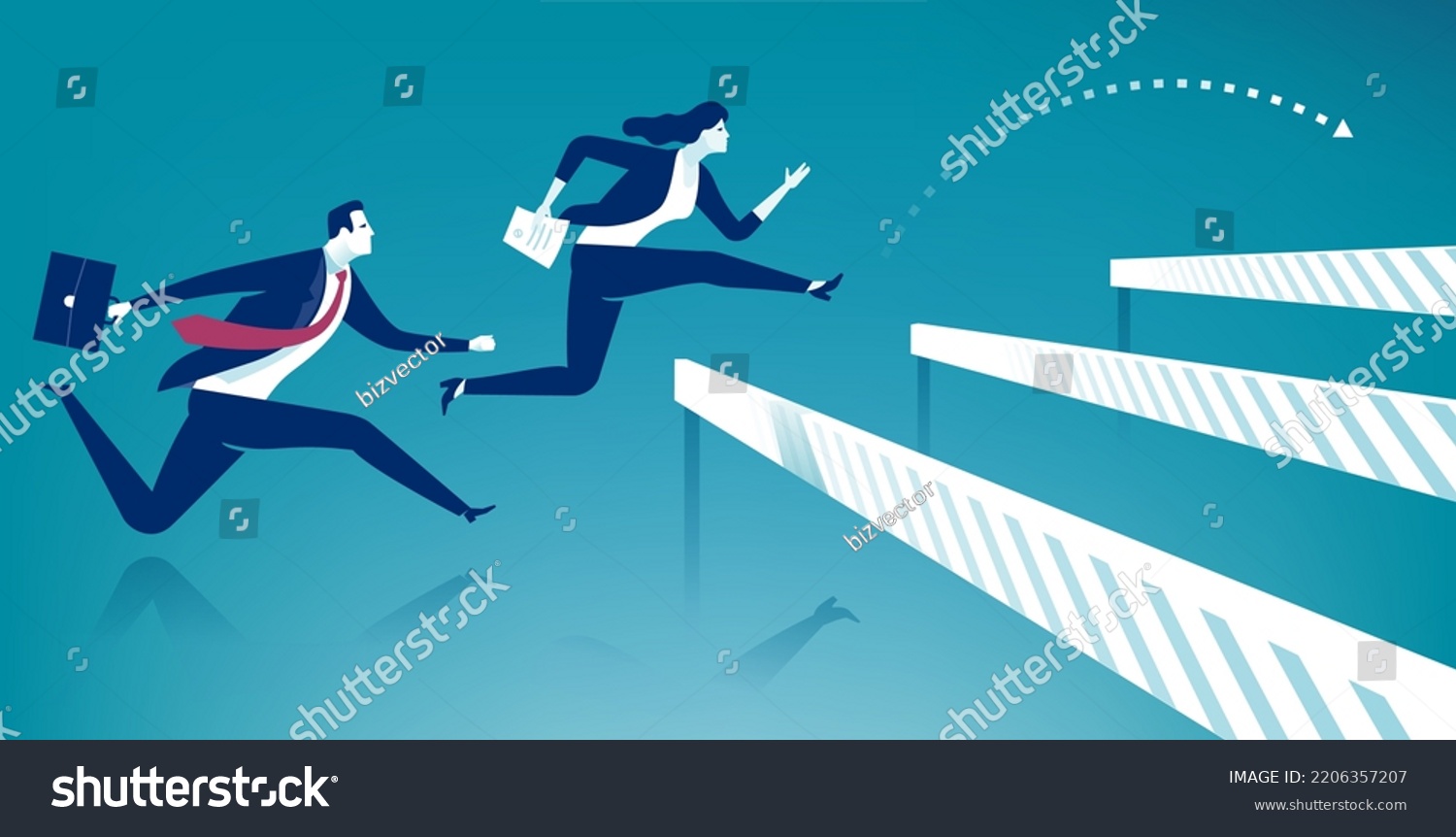 Bureaucracy Overcoming Obstacles Woman Man Jump Stock Vector (Royalty ...