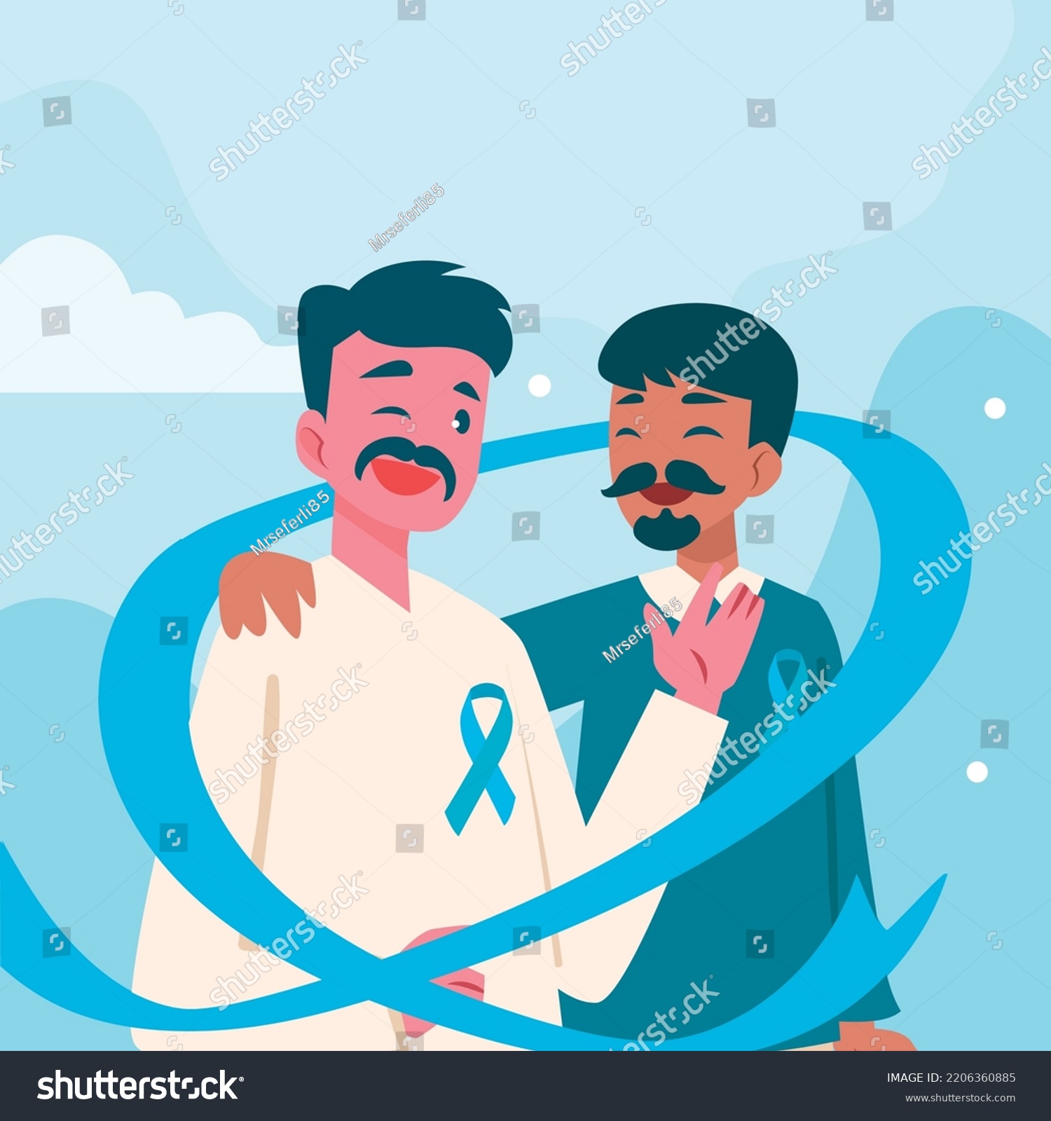 Prostate Cancer Awareness Ribbon Moustaches Men Stock Vector Royalty Free 2206360885
