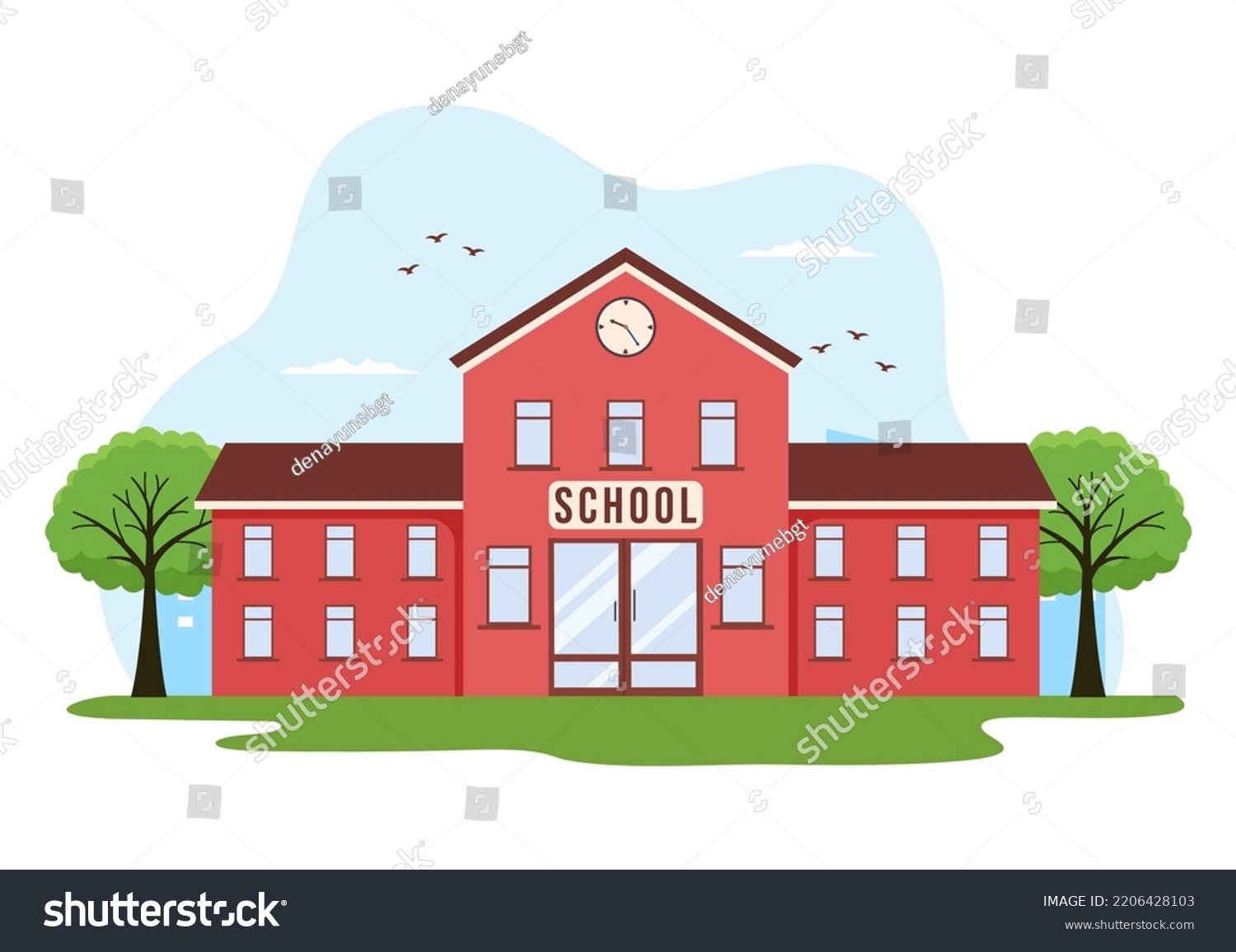 Primary School Building Structure Eksterior Template Stock Vector ...