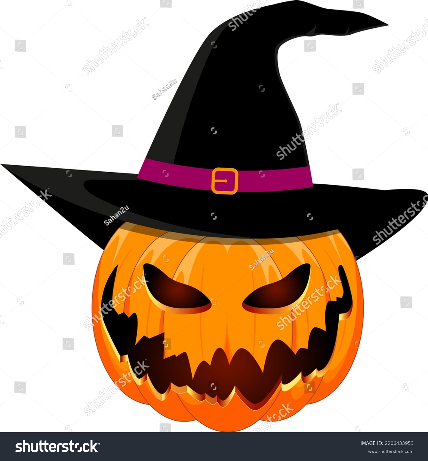 Halloween Scary Creepy Pumpkin Costume Magic Stock Vector Royalty Free Stock Vector Halloween Scary Creepy Pumpkin Costume With Magic Hat Vector 2206433953