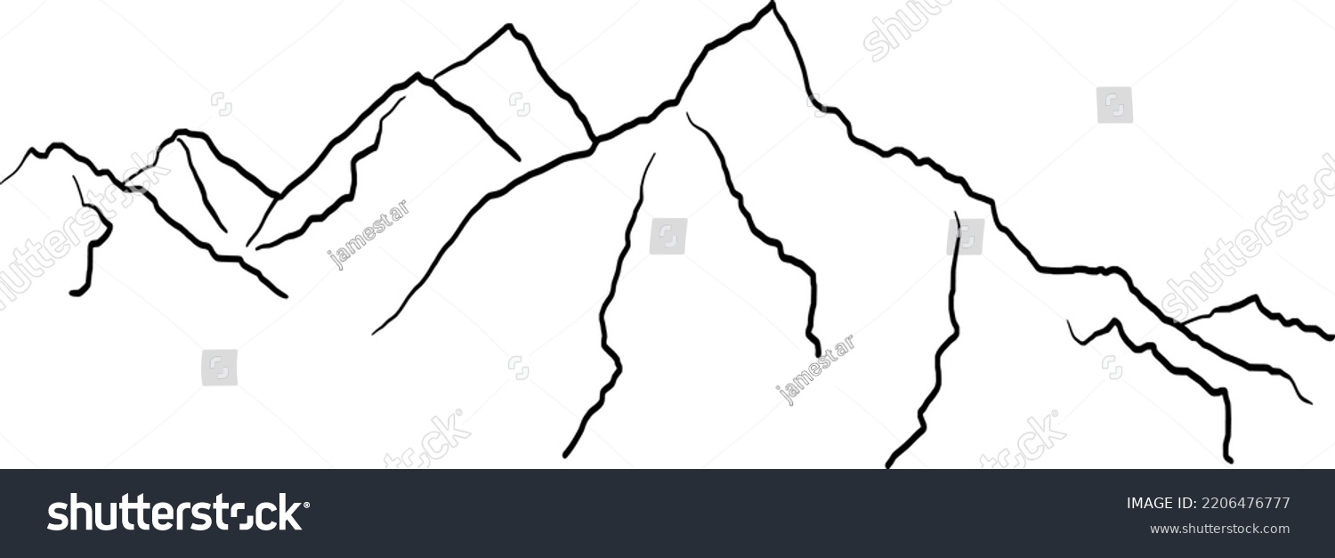 Mountains Line Art Sketch Illustration Isolated Stock Vector (Royalty