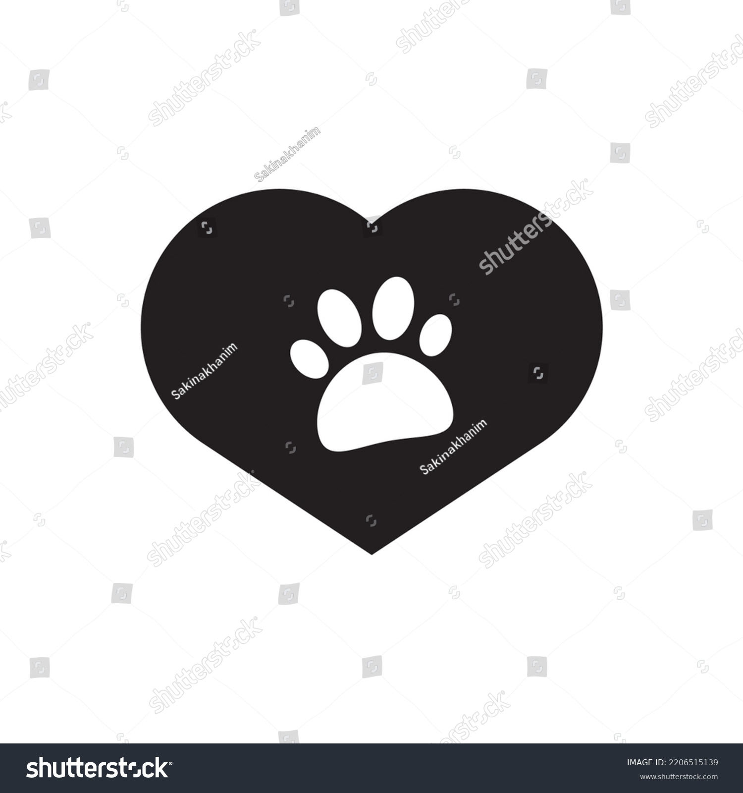 Cat Dog Footprint Inside Heart Icon Stock Illustration 2206515139 ...