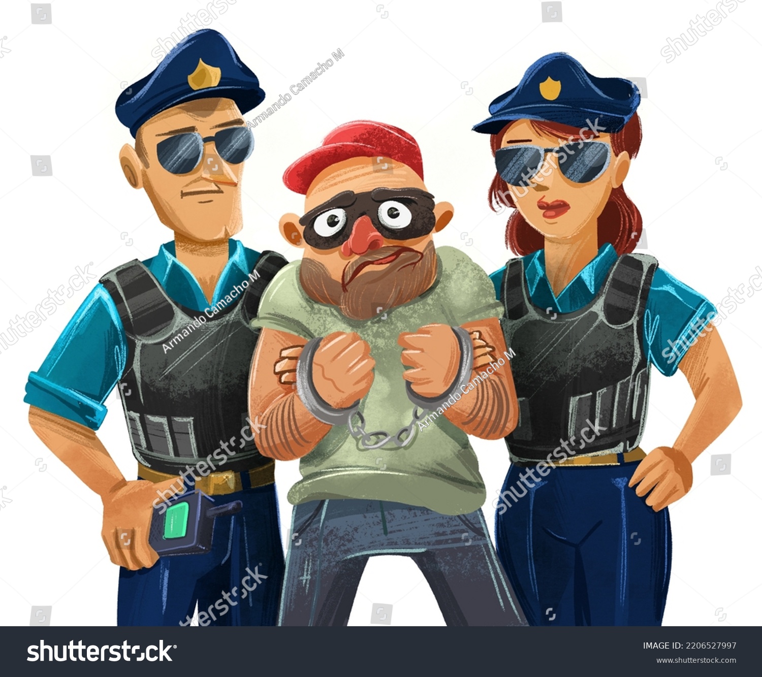 Police Man Police Woman Arresting Criminal Stock Illustration ...