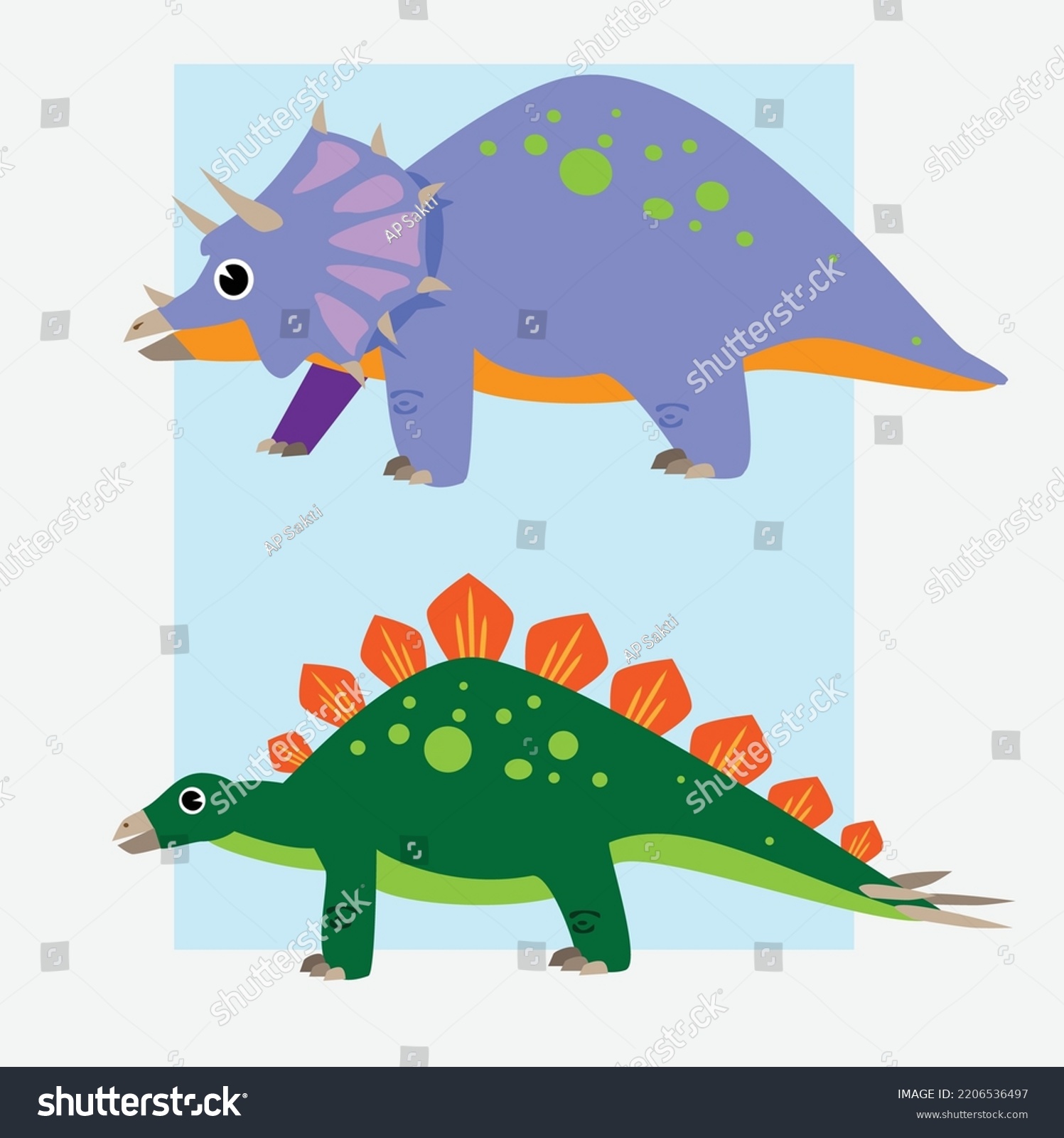 Purple Triceratops Green Stegosaurus Two Prehistoric Stock Vector ...